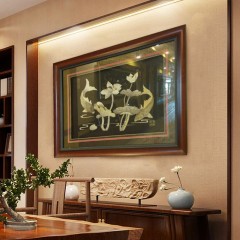 龙江特产 伊玛哈鱼皮传统工艺 鱼皮画 0.65*0.50M 荷花鱼 合家欢乐 年年有余 包邮