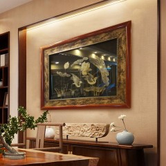 龙江特产 伊玛哈鱼皮传统工艺 鱼皮画  0.65*0.50M 白鹭富贵 包邮