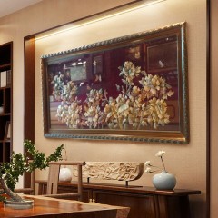 同江市街津口乡 伊玛哈鱼皮传统工艺 鱼皮画 2*1.2M 花开富贵 包邮