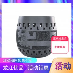 龙江特产 绥源 龙纹笔筒 高12公分 黄粘土质黑陶  包邮